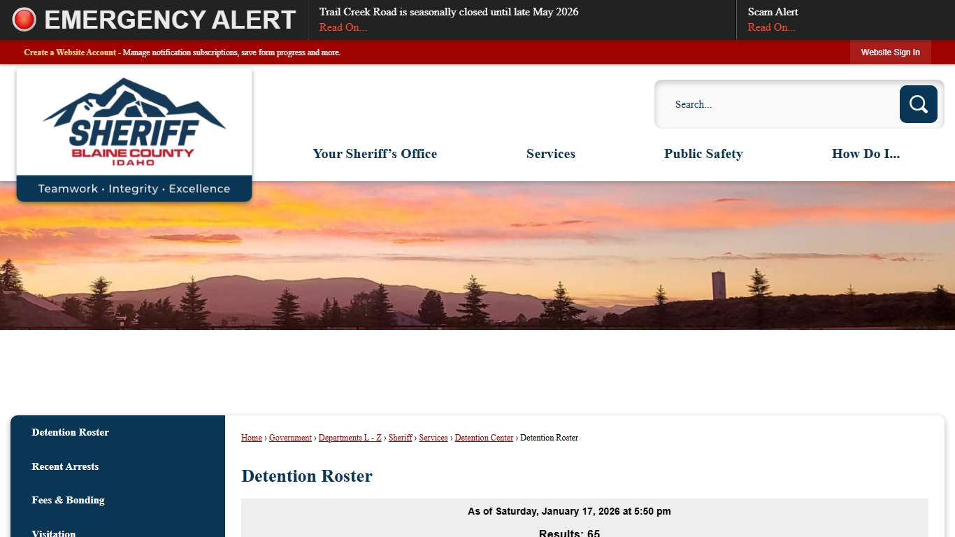 Detention Roster  | Blaine County, ID