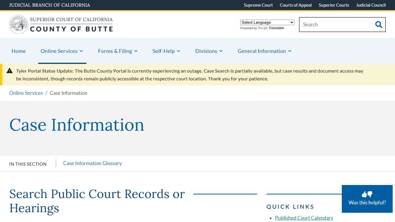 Case Information | Superior Court of California | County of Butte